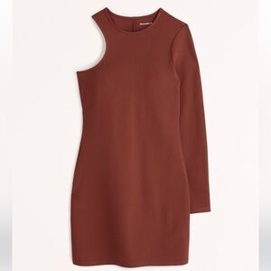 Abercrombie & Fitch brown fall essential neutral Asymmetrical stretch Mini Dress